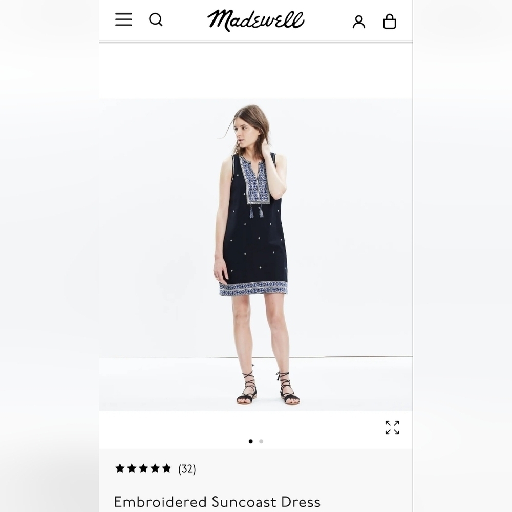 Madewell Navy Cotton Sleeveless Embroidered Dress Sz 10 Summer Casual